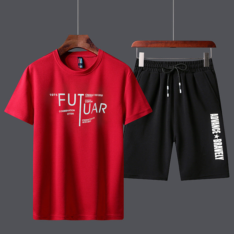 Men's sports suit spring and summer 2023 new trend loose short-sleeved two-piece running casual sportswear for men 