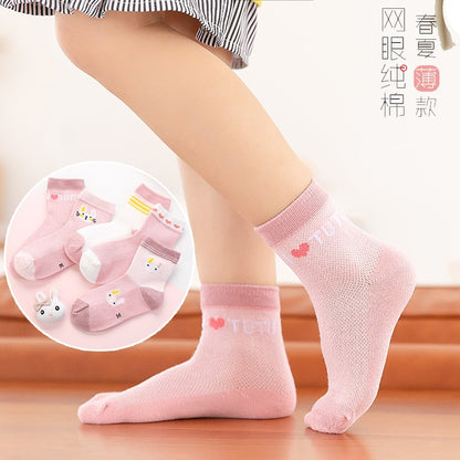 2023 spring and summer mesh thin cotton children's socks mid-calf cartoon socks boys and girls socks baby baby socks 