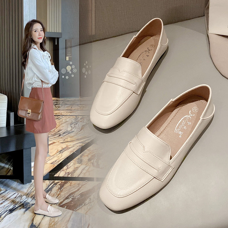 New women's 2024 new soft sole toad shoes fairy style evening shoes flat bottom British style square head slip-on loafers 