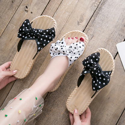 2023 new spring and summer sandals and slippers for women to wear fashion Korean version of bow net red ladies slippers non-slip and wear-resistant 