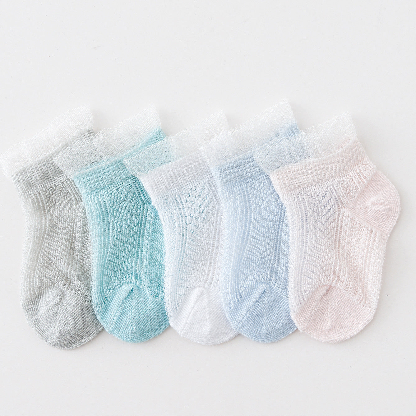 2023 Manufacturer children's socks spring and summer cotton baby socks mesh thin breathable ice silk men and women candy color 