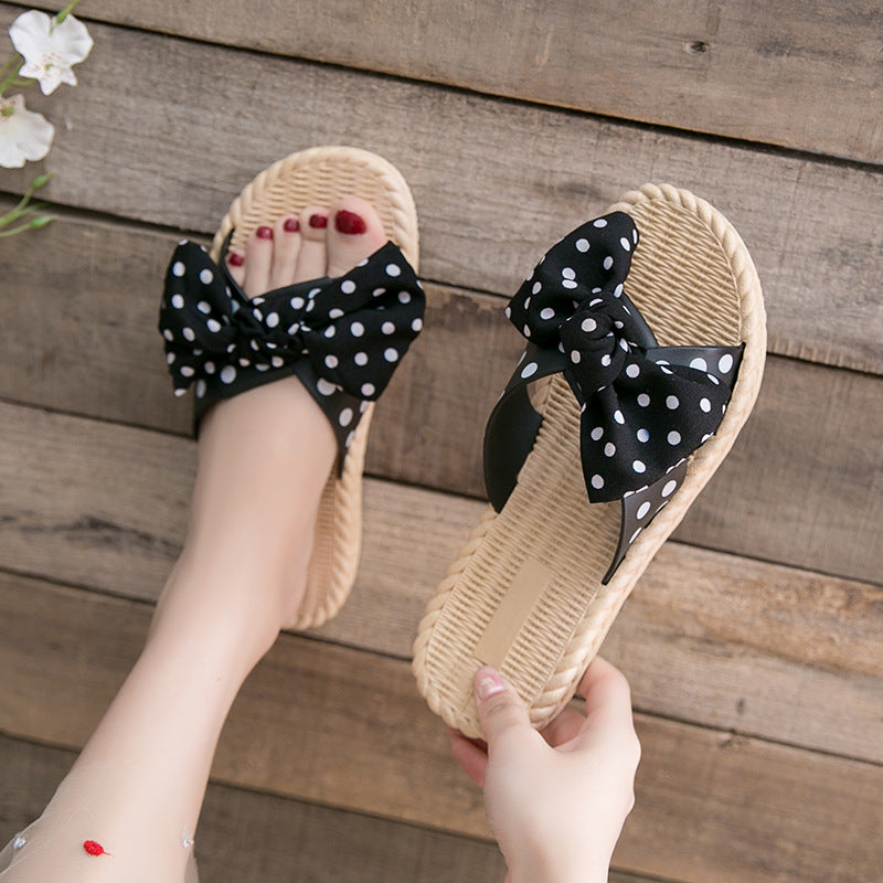 2023 new spring and summer sandals and slippers for women to wear fashion Korean version of bow net red ladies slippers non-slip and wear-resistant 