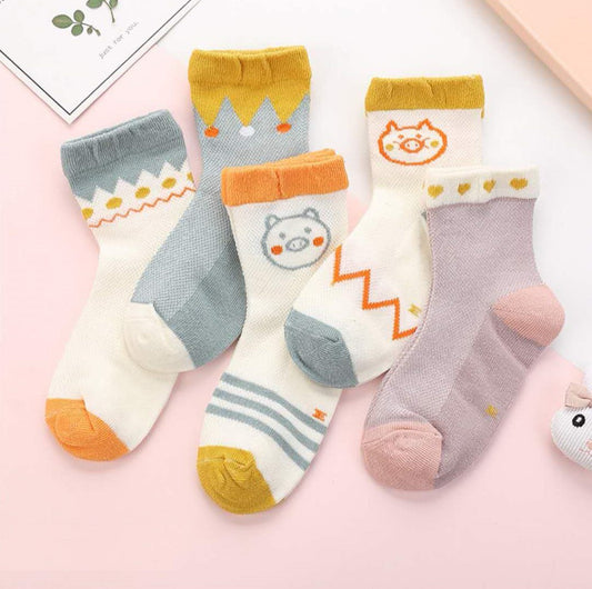 2023 spring and summer mesh thin cotton children's socks mid-calf cartoon socks boys and girls socks baby baby socks 