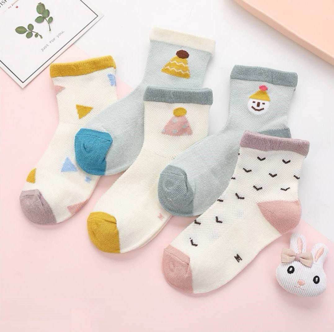 2023 spring and summer mesh thin cotton children's socks mid-calf cartoon socks boys and girls socks baby baby socks 