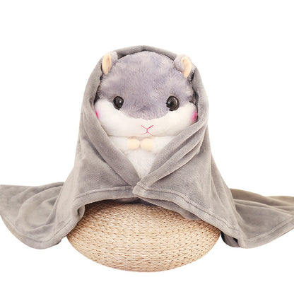 Hamster Doll Hand cover Pillow Blanket Three-in-One Plush Toy Holding Melon Seeds Hamster Doll Mascot သည် ကြွက်နှစ်အတွက် 