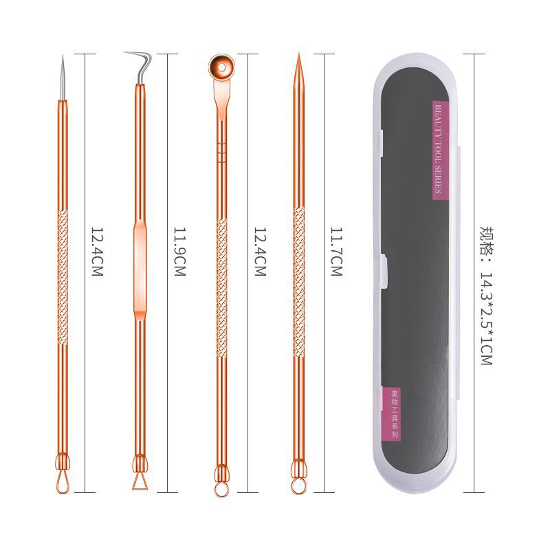 Yalikang Acne Needle Squeeze Pimple Picking Rose Gold 4-piece Set Acne Needle Remove Blackhead Needle Cell Clip