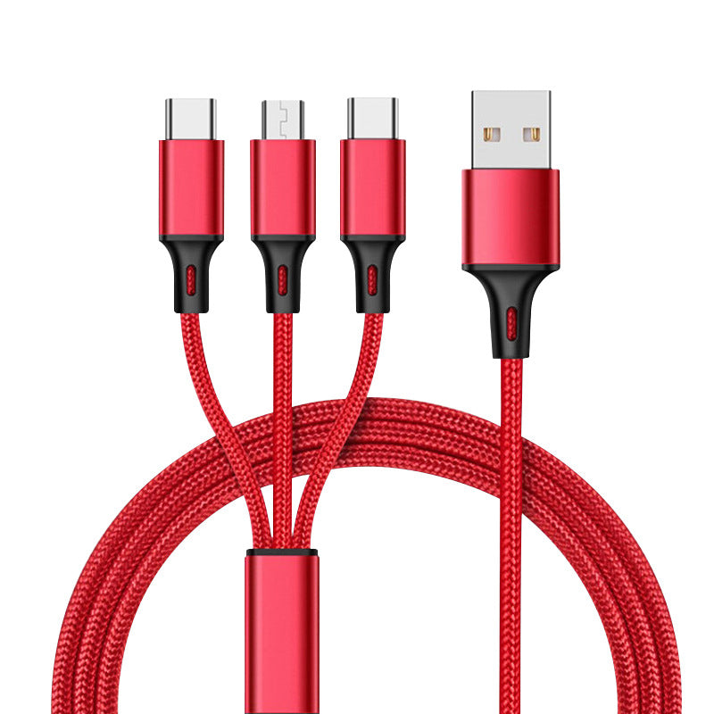 Baitong is suitable for iphone Android nylon braided usb cable metal one-to-one three-in-one data cable 