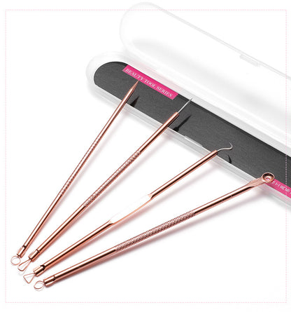 Yalikang Acne Needle Squeeze Pimple Picking Rose Gold 4-piece Set Acne Needle Remove Blackhead Needle Cell Clip