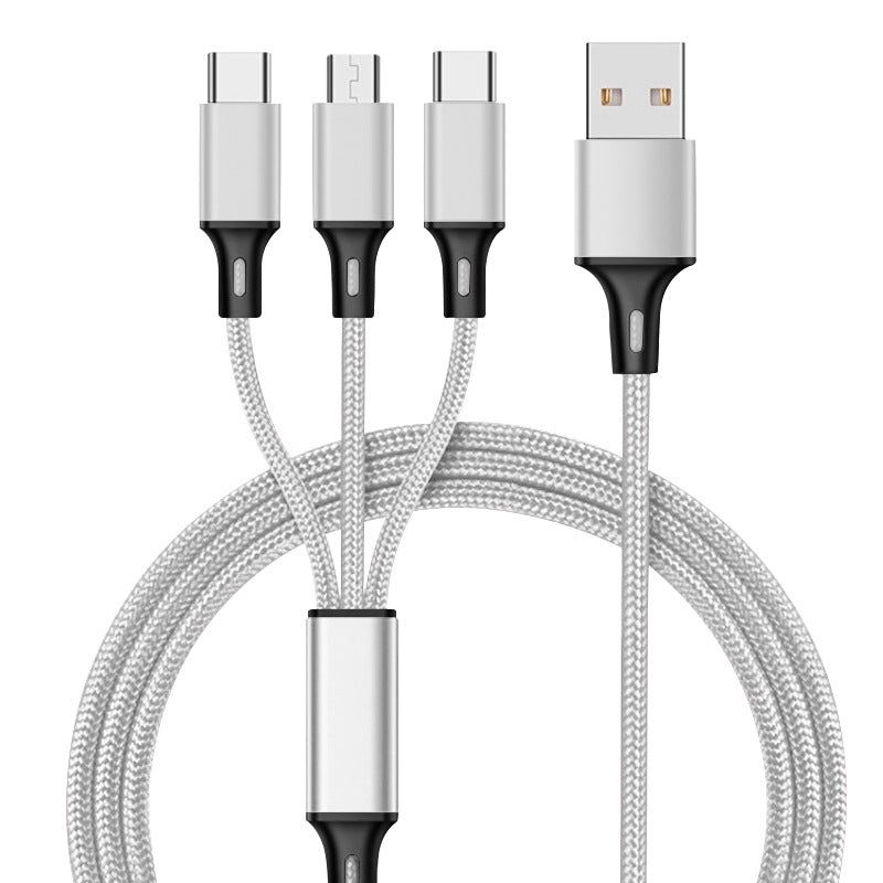 Baitong is suitable for iphone Android nylon braided usb cable metal one-to-one three-in-one data cable 