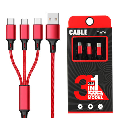 Baitong is suitable for iphone Android nylon braided usb cable metal one-to-one three-in-one data cable 