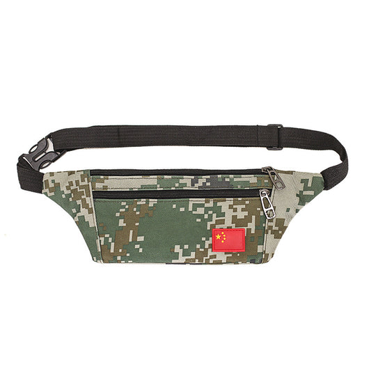 New men's camouflage waist bag, fashionable sports running mountaineering bag, multi-functional waterproof coin street stall waist bag 