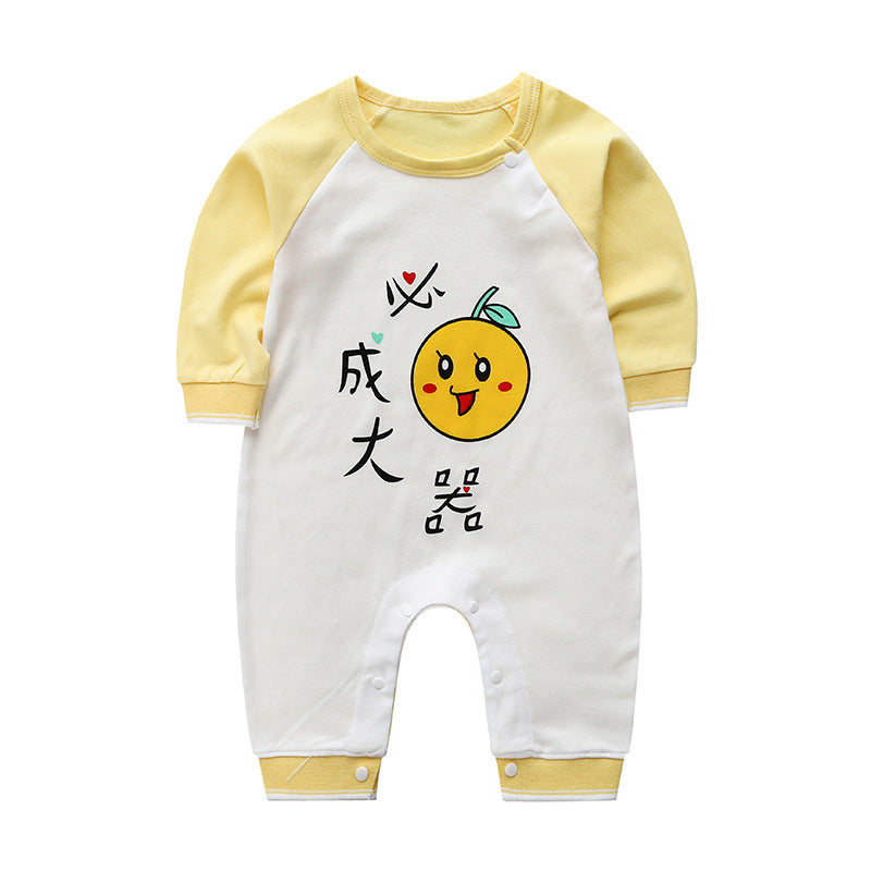 2022 Spring and Autumn Newborn Pure Cotton Clothes Baby Onesies Baby Long-Sleeved Harness Cartoon Romper Long-Sleeved Pajamas 