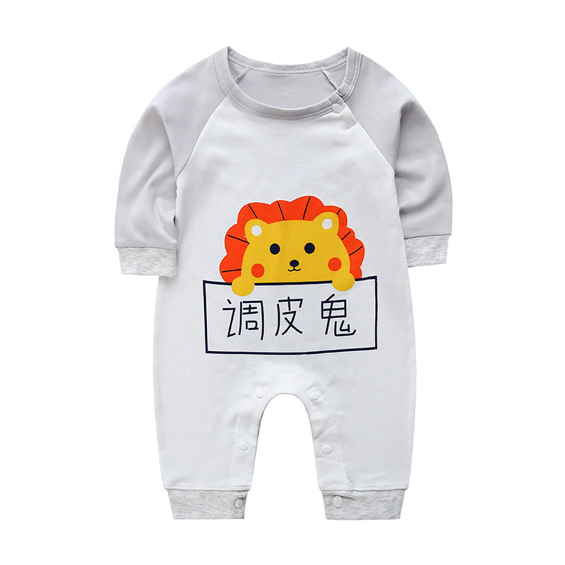 2022 Spring and Autumn Newborn Pure Cotton Clothes Baby Onesies Baby Long-Sleeved Harness Cartoon Romper Long-Sleeved Pajamas 