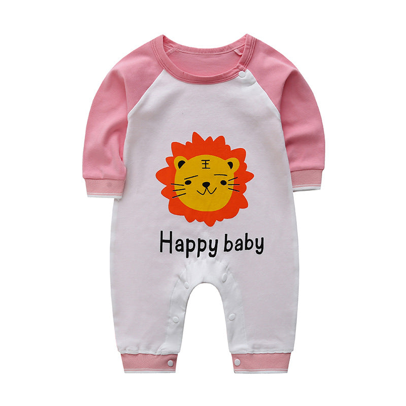 2022 Spring and Autumn Newborn Pure Cotton Clothes Baby Onesies Baby Long-Sleeved Harness Cartoon Romper Long-Sleeved Pajamas 