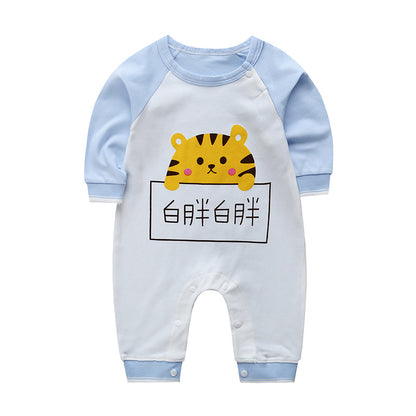 2022 Spring and Autumn Newborn Pure Cotton Clothes Baby Onesies Baby Long-Sleeved Harness Cartoon Romper Long-Sleeved Pajamas 