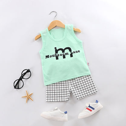 2023 Children's vest set baby clothes suspenders cotton boys and girls Patrick Star baby clothes sleeveless two-piece set summer 