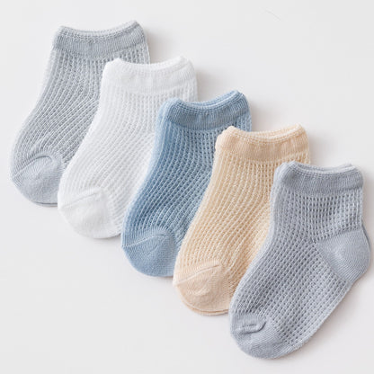 2023 Manufacturer children's socks spring and summer cotton baby socks mesh thin breathable ice silk men and women candy color 