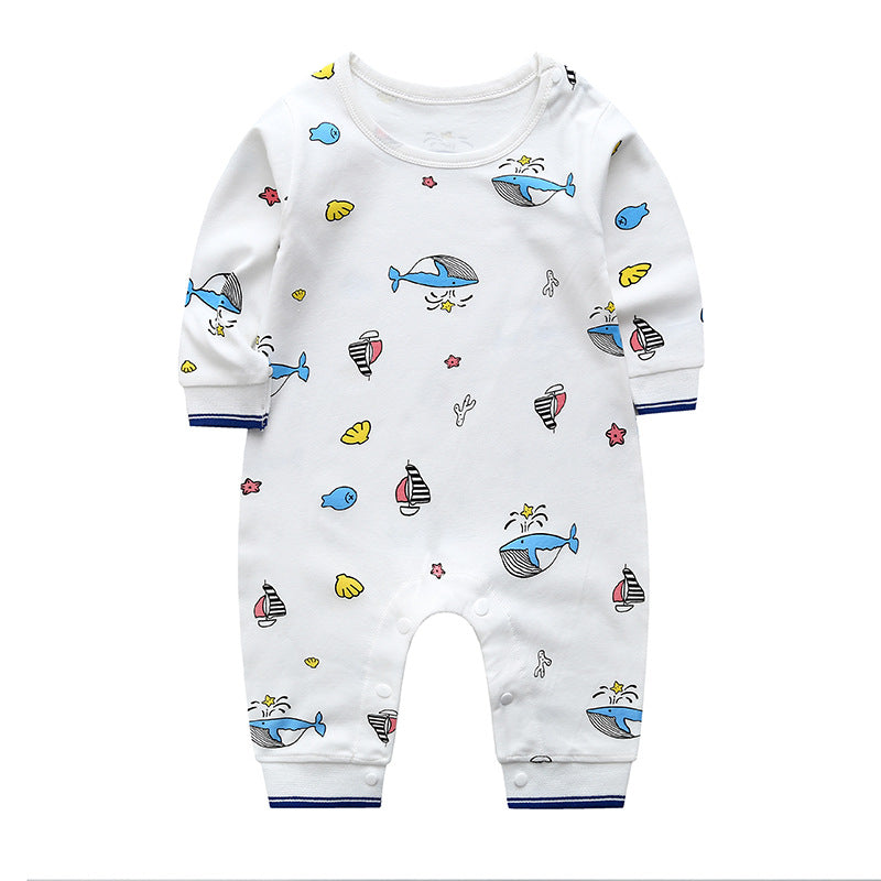 2022 Spring and Autumn Newborn Pure Cotton Clothes Baby Onesies Baby Long-Sleeved Harness Cartoon Romper Long-Sleeved Pajamas 