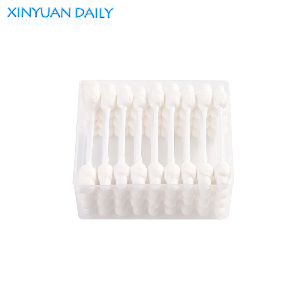 Factory direct sales of 55 boxed gourd-shaped double-head pure cotton swabs for infants and young children for ear and nose cleaning