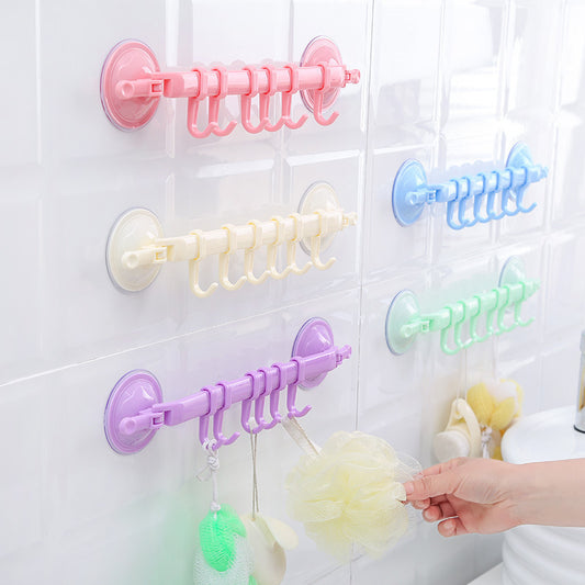 Candy color traceless lock-type strong suction cup 6-link nail-free bathroom towel rack cabinet six-link hook