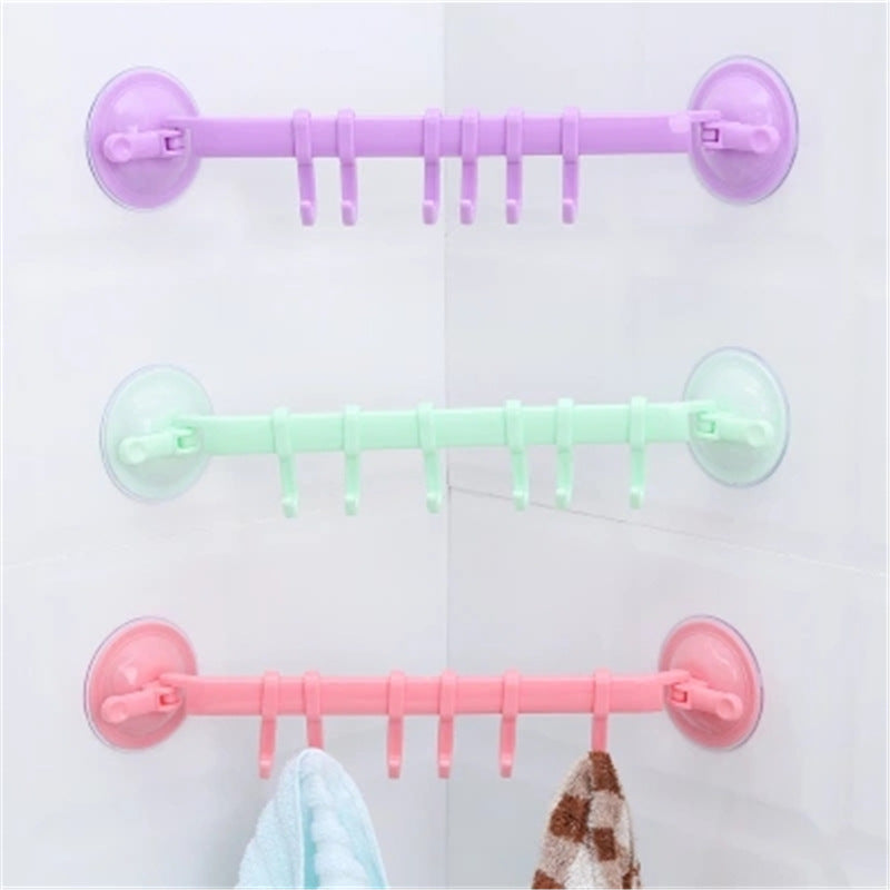 Candy color traceless lock-type strong suction cup 6-link nail-free bathroom towel rack cabinet six-link hook