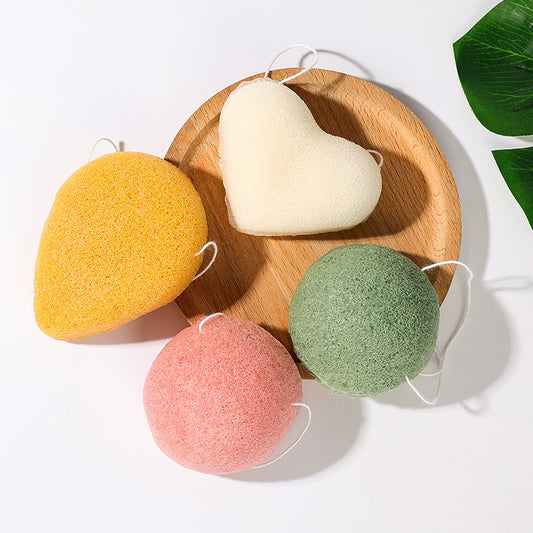 Konjac face wash sponge hemispherical heart-shaped water drop cleanser scrub thickened sponge deep cleansing face wash cotton with rope 