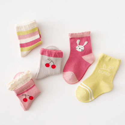 Children's socks for girls, fruit lace stripes, cute cartoon cotton wholesale manufacturers, comfortable baby socks for spring, autumn and winter 