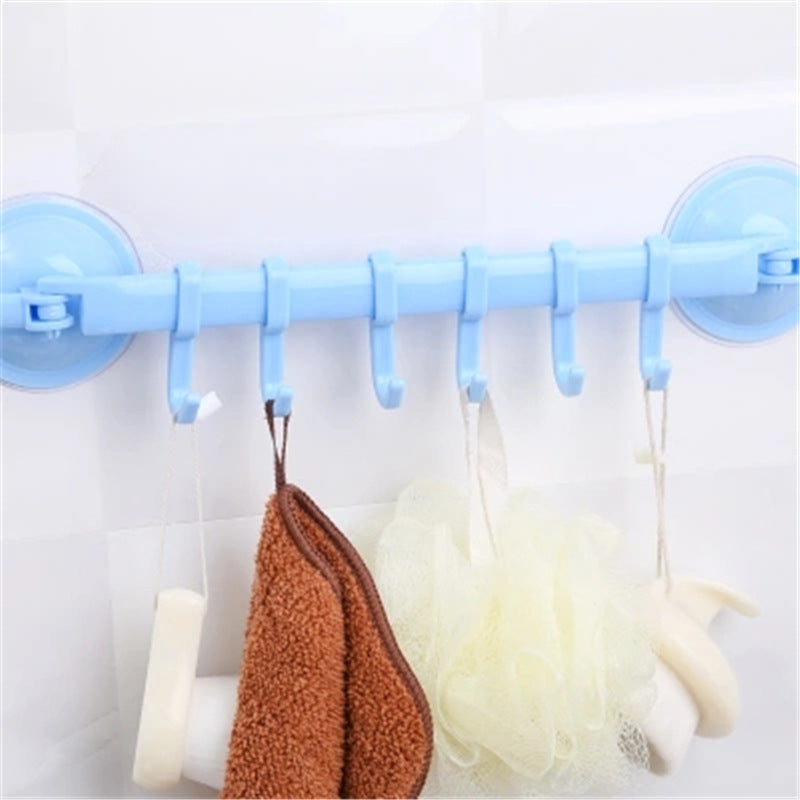 Candy color traceless lock-type strong suction cup 6-link nail-free bathroom towel rack cabinet six-link hook