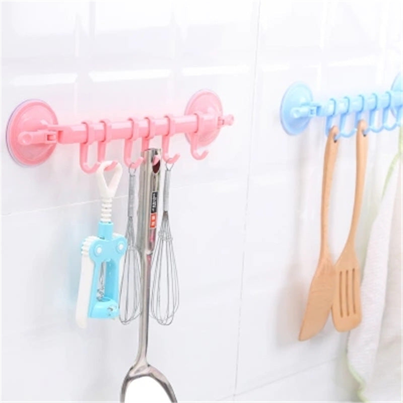 Candy color traceless lock-type strong suction cup 6-link nail-free bathroom towel rack cabinet six-link hook