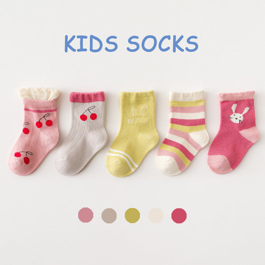 Children's socks for girls, fruit lace stripes, cute cartoon cotton wholesale manufacturers, comfortable baby socks for spring, autumn and winter 