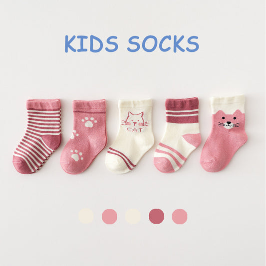 Children's Socks Spring, Autumn and Winter Cotton Elastic Cute Cartoon Cat Baby Socks Baby Socks Manufacturer Wholesale 