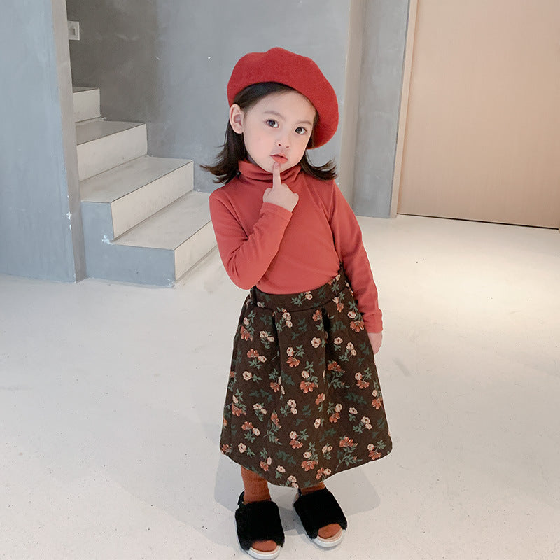 Korean children's clothing 2021 winter new children's German fleece bottoming shirt boys and girls baby solid color high collar versatile top trend 