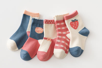 Children's socks spring, autumn and winter baby socks cotton type A lace strawberry cartoon baby girl socks middle tube manufacturer wholesale 