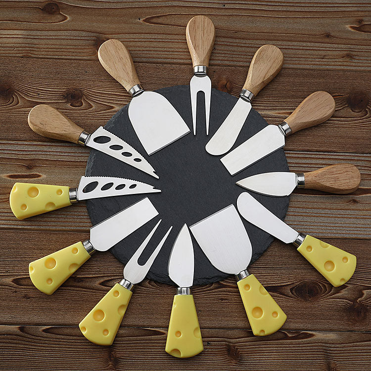 Stainless Steel Cheese Knife Set Butter Cream Spatula Cheese Pizza Knife Wooden Handle Baking Tool Steak Knife 