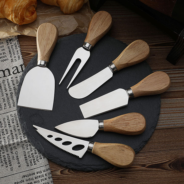 Stainless Steel Cheese Knife Set Butter Cream Spatula Cheese Pizza Knife Wooden Handle Baking Tool Steak Knife 