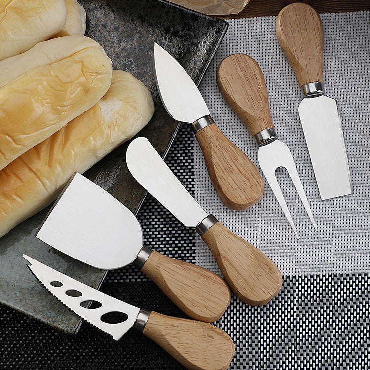 Stainless Steel Cheese Knife Set Butter Cream Spatula Cheese Pizza Knife Wooden Handle Baking Tool Steak Knife 