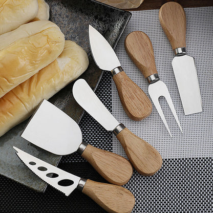 Stainless Steel Cheese Knife Set Butter Cream Spatula Cheese Pizza Knife Wooden Handle Baking Tool Steak Knife 