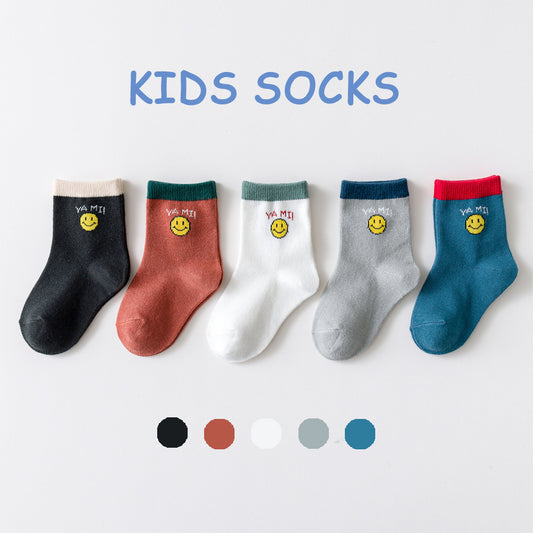 Children's Socks Mid-calf Men's and Women's Socks Spring, Autumn and Winter Smiley Jacquard Cotton Class A Baby Socks Manufacturer Shipping 