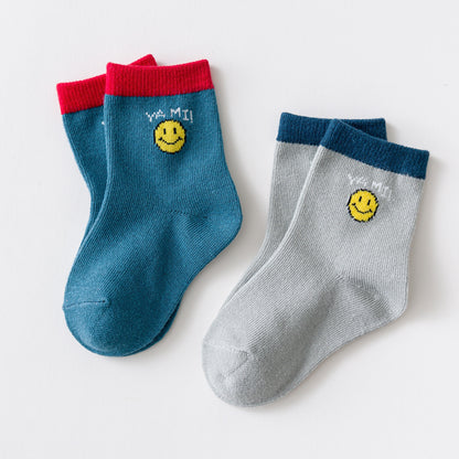 Children's Socks Mid-calf Men's and Women's Socks Spring, Autumn and Winter Smiley Jacquard Cotton Class A Baby Socks Manufacturer Shipping 