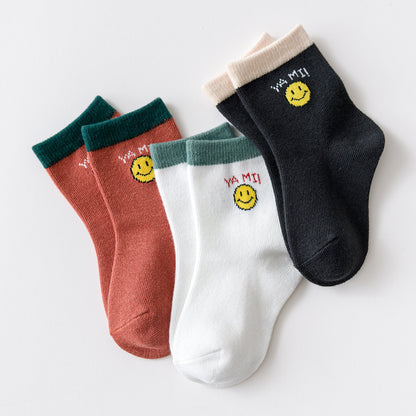 Children's Socks Mid-calf Men's and Women's Socks Spring, Autumn and Winter Smiley Jacquard Cotton Class A Baby Socks Manufacturer Shipping 