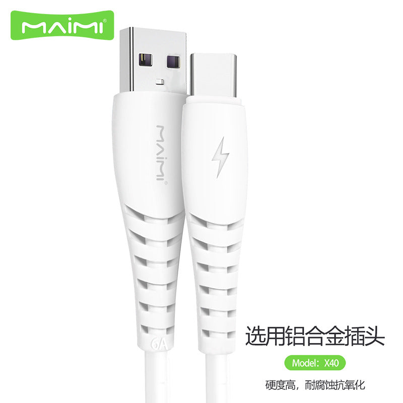 Maimi X39 သည် Android Type-C အမြန်အားသွင်းခြင်း 6A ဒေတာကေဘယ် flash အားသွင်း QC3.0 အားသွင်းကြိုးအတွက် သင့်လျော်သည်။