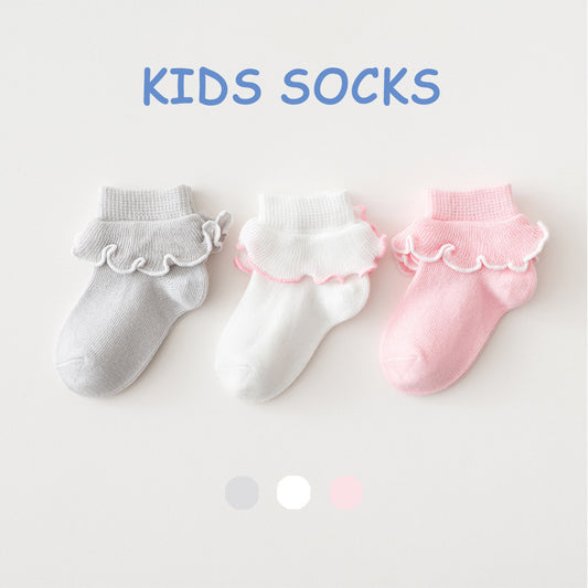 2023 children's socks spring, autumn and winter new mid-tube lace baby girl baby socks Japanese and Korean sweet princess cotton manufacturer 