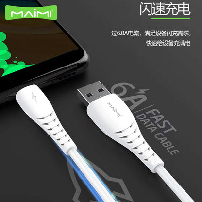 Maimi X39 သည် Android Type-C အမြန်အားသွင်းခြင်း 6A ဒေတာကေဘယ် flash အားသွင်း QC3.0 အားသွင်းကြိုးအတွက် သင့်လျော်သည်။