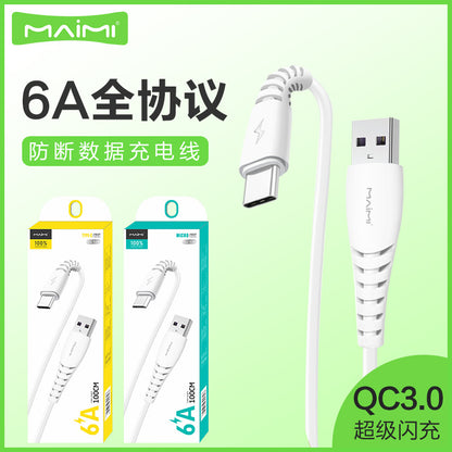 Maimi X39 သည် Android Type-C အမြန်အားသွင်းခြင်း 6A ဒေတာကေဘယ် flash အားသွင်း QC3.0 အားသွင်းကြိုးအတွက် သင့်လျော်သည်။