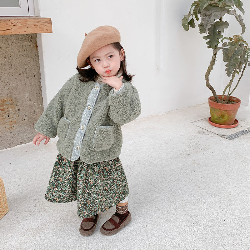 Korean children's clothing 2020 winter new children's lamb wool coat girls thick cotton coat small and medium children's stylish coat 