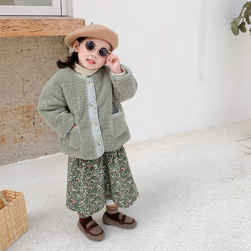 Korean children's clothing 2020 winter new children's lamb wool coat girls thick cotton coat small and medium children's stylish coat 