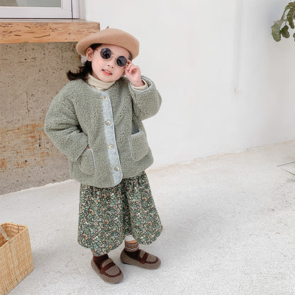 Korean children's clothing 2020 winter new children's lamb wool coat girls thick cotton coat small and medium children's stylish coat 