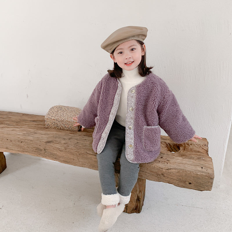 Korean children's clothing 2020 winter new children's lamb wool coat girls thick cotton coat small and medium children's stylish coat 