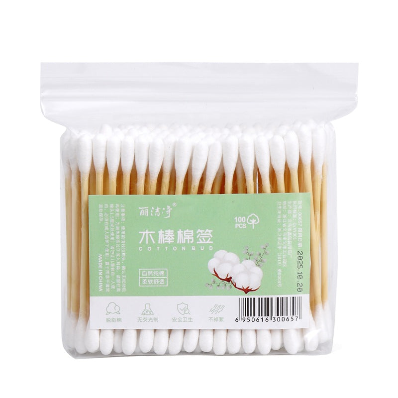 Manufacturer wholesale two-ended round 100 bags of high-end high-quality double-ended household daily cosmetic cleaning stick cotton swabs 