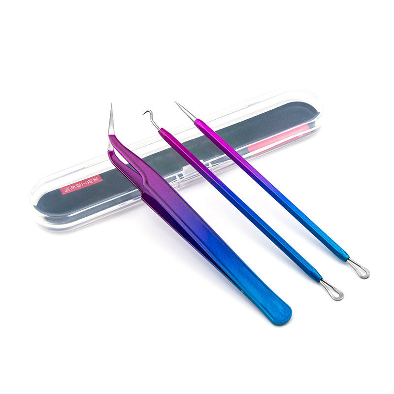 2021 Hot Stainless Steel Acne Needle Set Gradient Color Acne Acne Clip Douyin Handmade Creation Tool Tweezers 